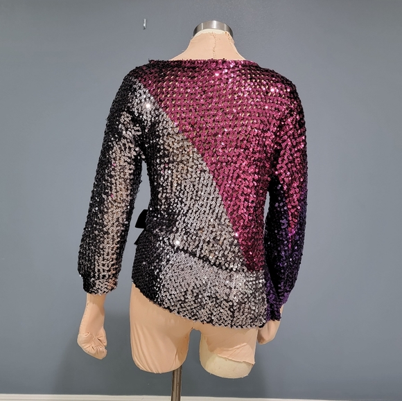 Vtg 80s glam sequin open knit sweater M/L - Picture 2 of 9